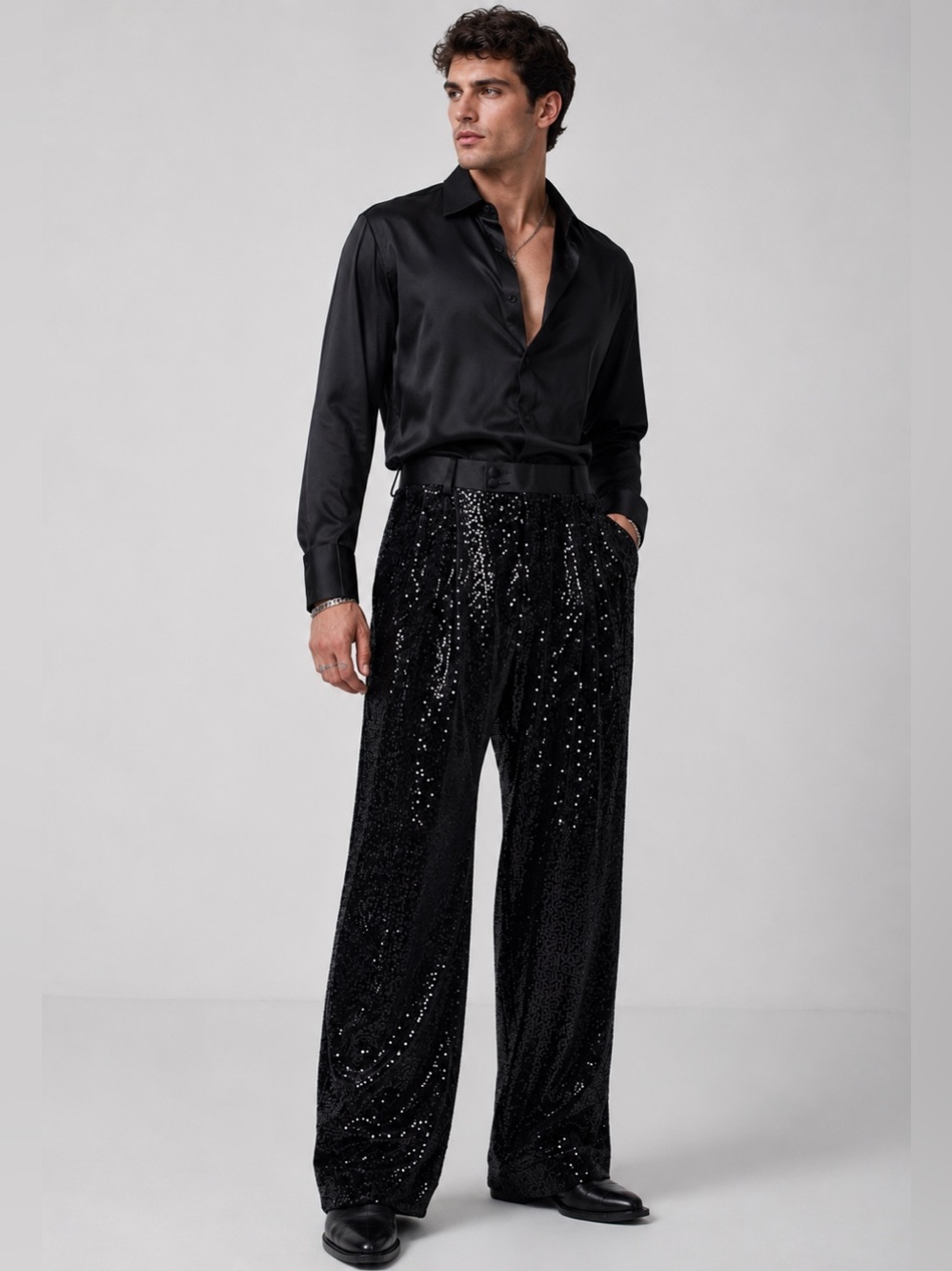 ASOS DESIGN Black Sequin Wide Leg Suit Pants NWT 30x30